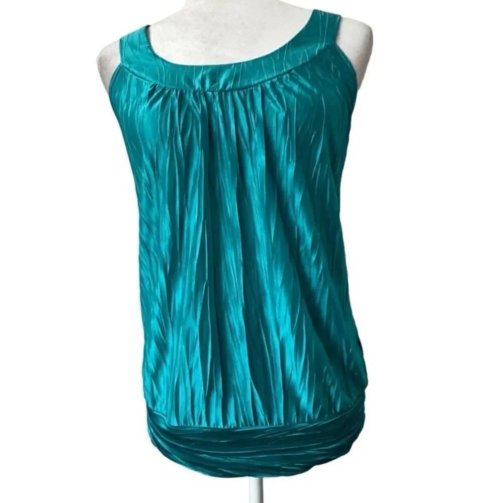 IZ Byer Sleeveless Tank Top Disco Turquoise Blue Chiffon SZ S